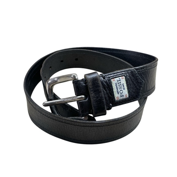 Fossil Jeans Men’s Belt Genuine Leather Silver Tone Buckle Casual Black Size M - Picture 1 of 12